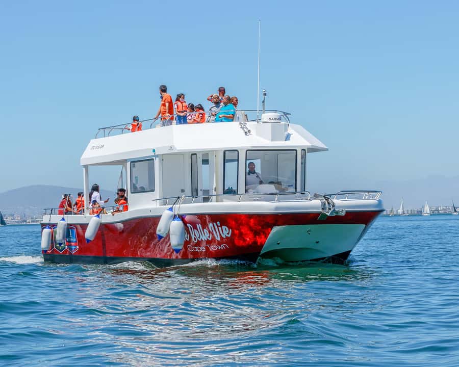 30min V&A Waterfront Harbour Cruise Cape Town - Boarding Une Belle Vie, the 47-foot double-decker boat