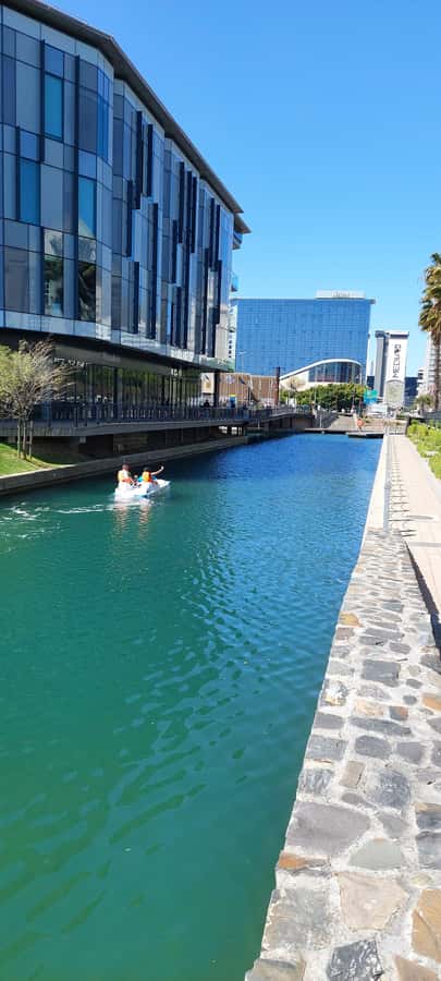 Pedal Boat Ride V&A Waterfront - Cape Town - Pedaling toward the CTICC